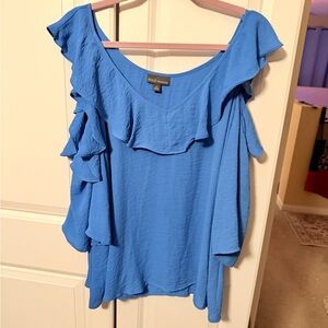 BOLD elements Blue Ruffle Blouse